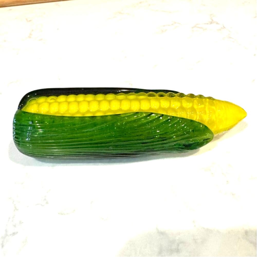 Vintage Murano style yellow corn cob green husk decorative hand-blown 70s MCM